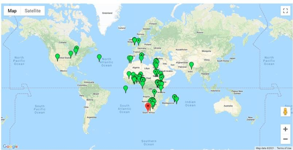 Map Example of where Wellcome Connecting Science and H3ABioNet, have delivered NGS training