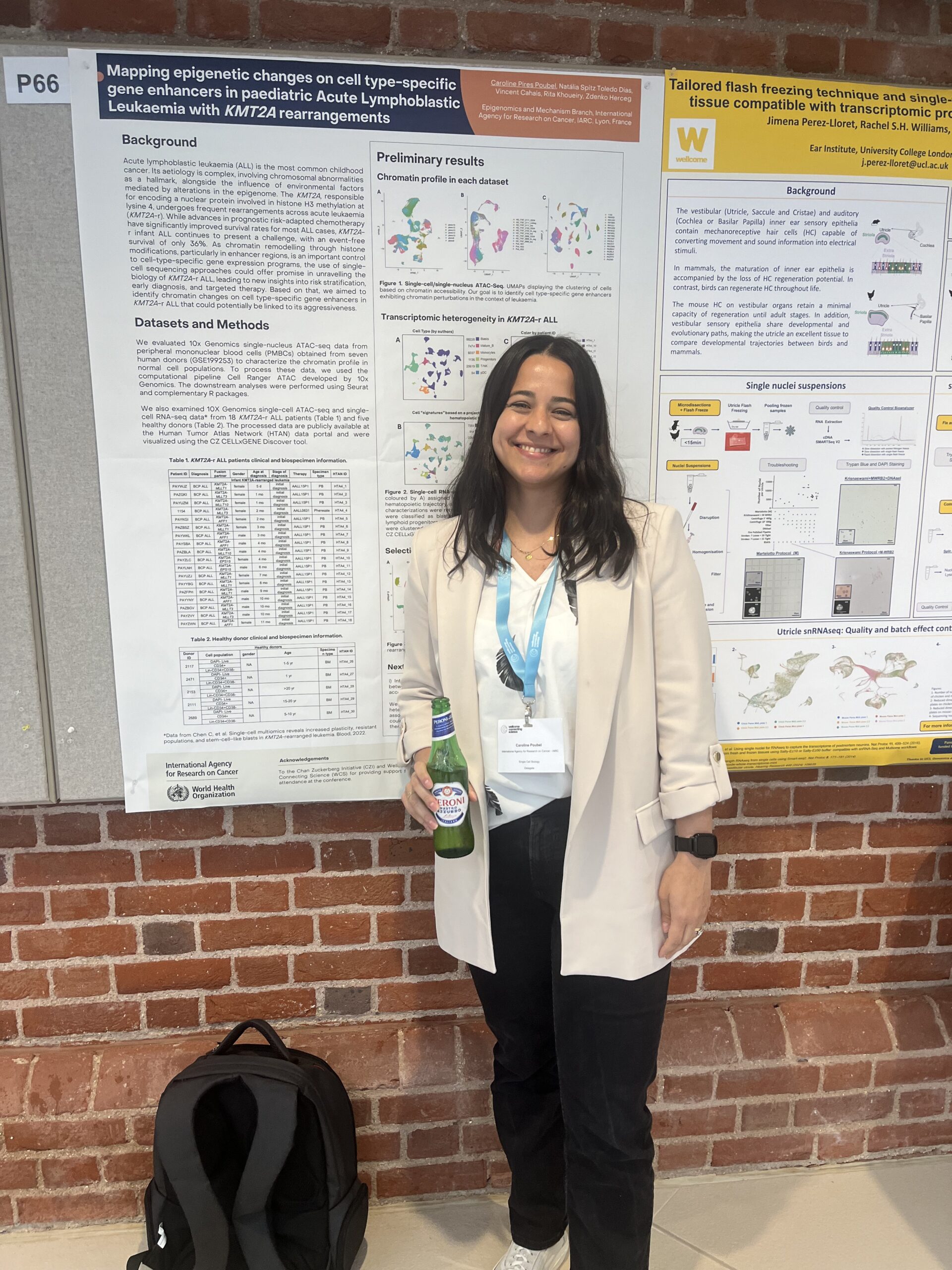 Caroline Poubel presenting a scientific poster at the 2024 Single Cell Biology conference, UK